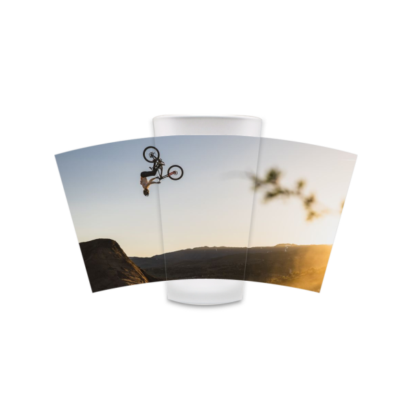 Freeride Mountain Biking Frosted Pint Glass - Dj Brandt Backflip