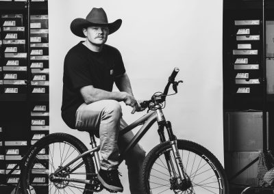 Kyle strait mountain biker black and white portrait by Ryan Cleek
