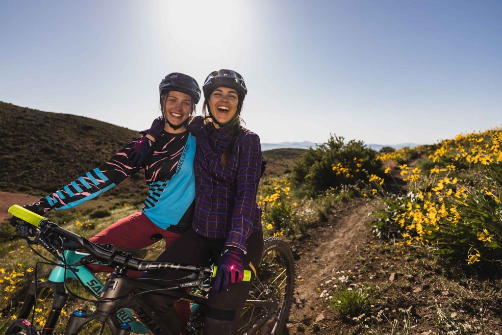 Two women mountain biking in Reno, NV