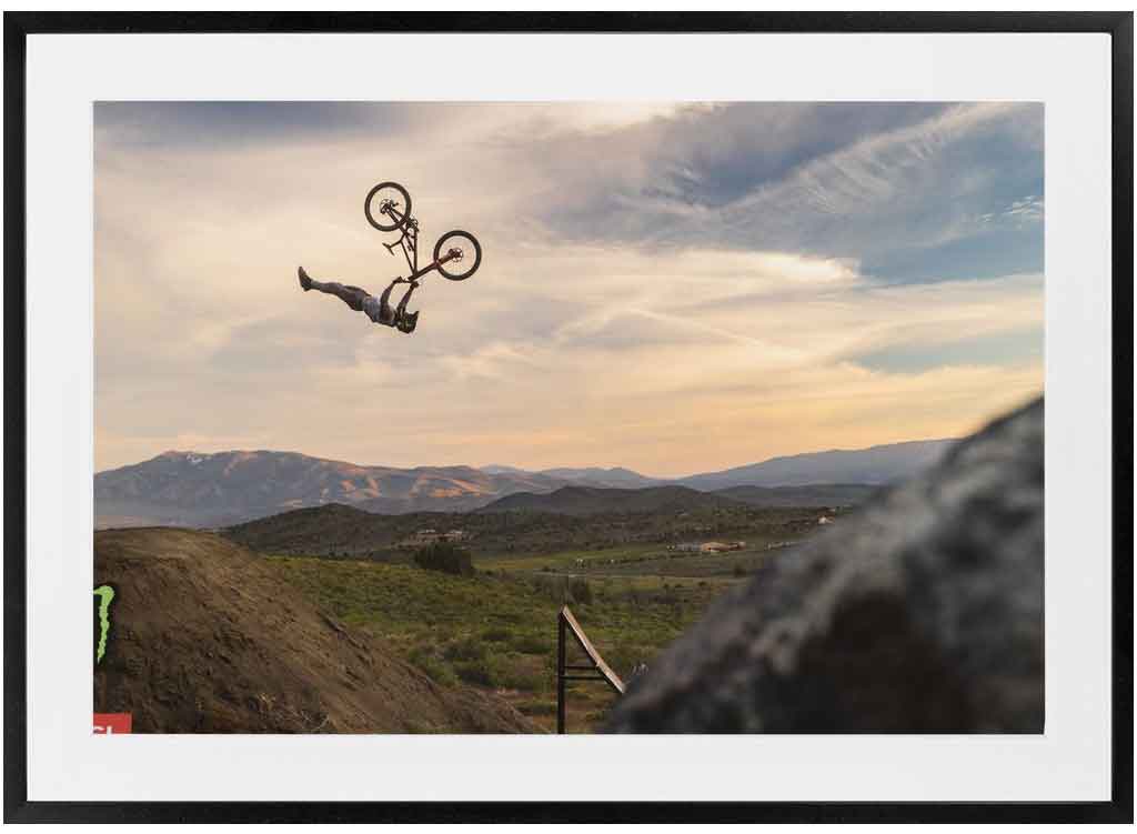 Mountain biker, DJ Brandt, superflip trick. Photo by Ryan Cleek