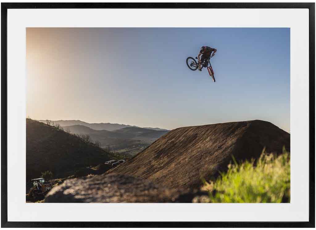 pro mountain biker, Hayden Zablotny, throwing a whip. Photo by Ryan Cleek