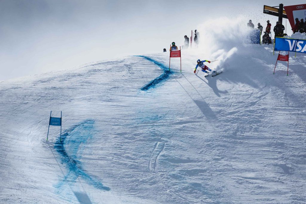 World cup skier at the Tahoe World Cup in Palisades Tahoe. Photo by Ryan Cleek