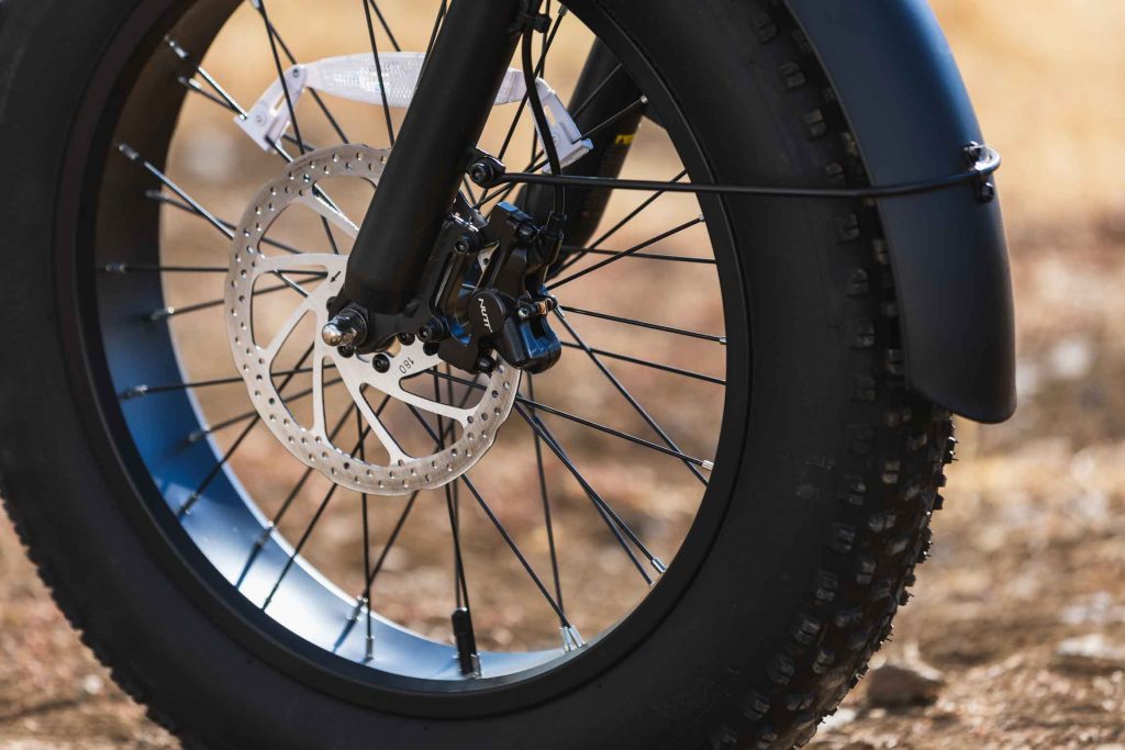  detailed electric bike photography showcasing components and build quality of GoTrax F3 suspension fork.