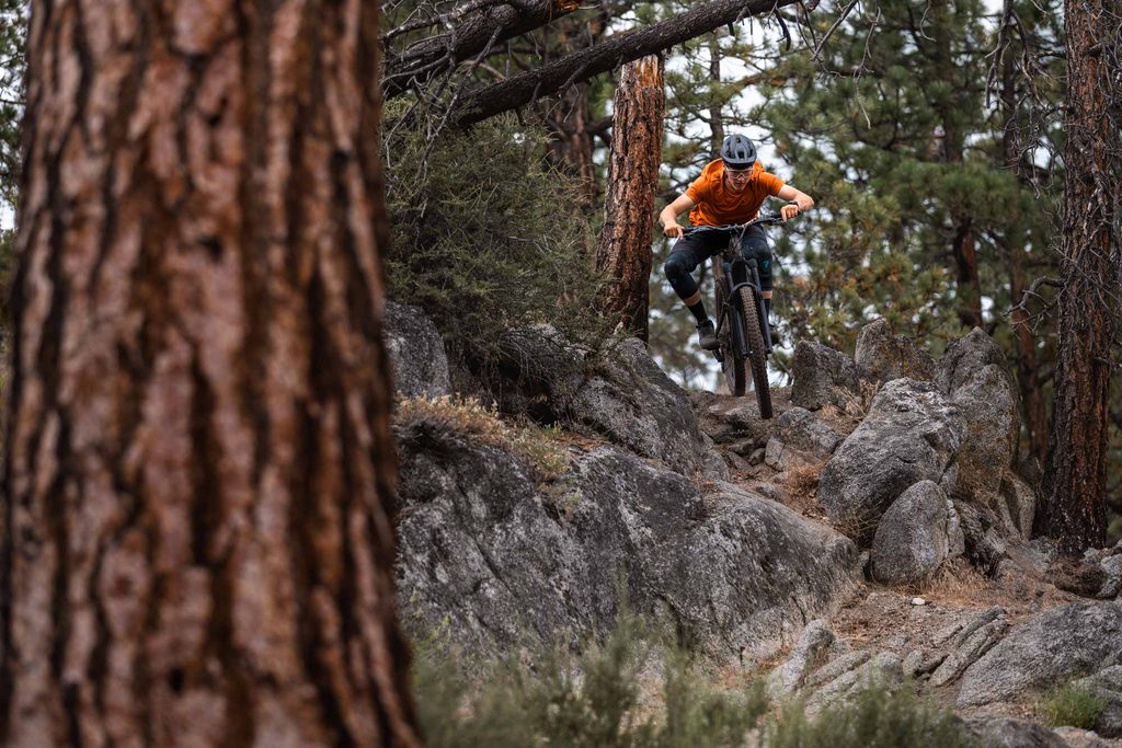 Lake Tahoe e-mountain bike photography featuring a Specialized Levo on rocky terrain